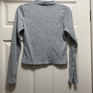 Olivia Rae Gray Ribbed Mandarin Collar Blouse